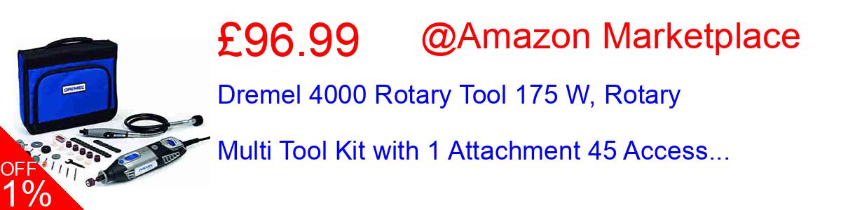 14% OFF, Dremel 4000 Rotary Tool 175 W, Rotary Multi Tool Kit with 1 Attachment 45 Access... £112.26@Amazon Marketplace