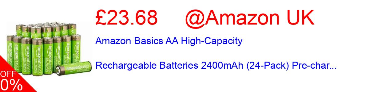 19% OFF, Amazon Basics AA High-Capacity Rechargeable Batteries 2400mAh (24-Pack) Pre-char... £21.25@Amazon UK